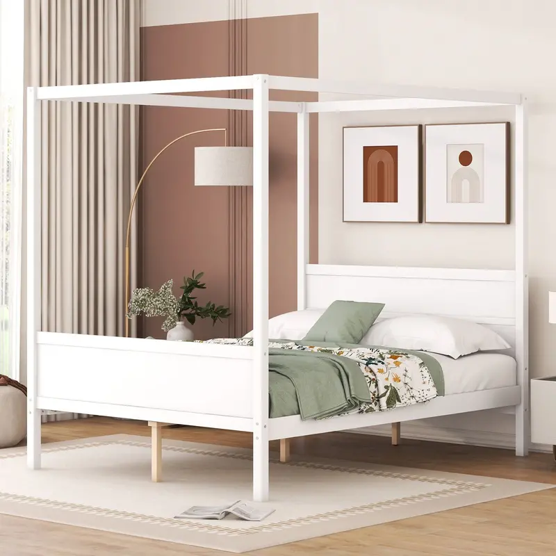 Canopy Platform Bed With Integrated Headboard, Footboard, And Slat Support 1