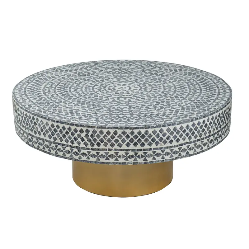 Capiz Shell Accent Coffee Table With Pedestal Base 1