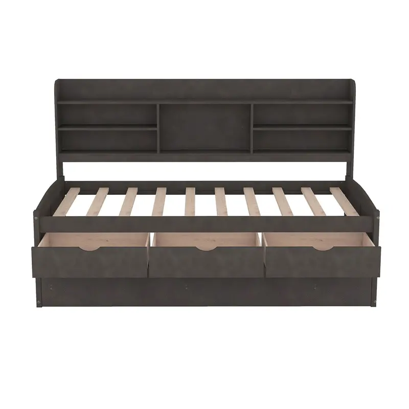 Captain-Style Bed With Integrated Bookshelves, 3 Storage Drawers, And Pull-Out Trundle 1