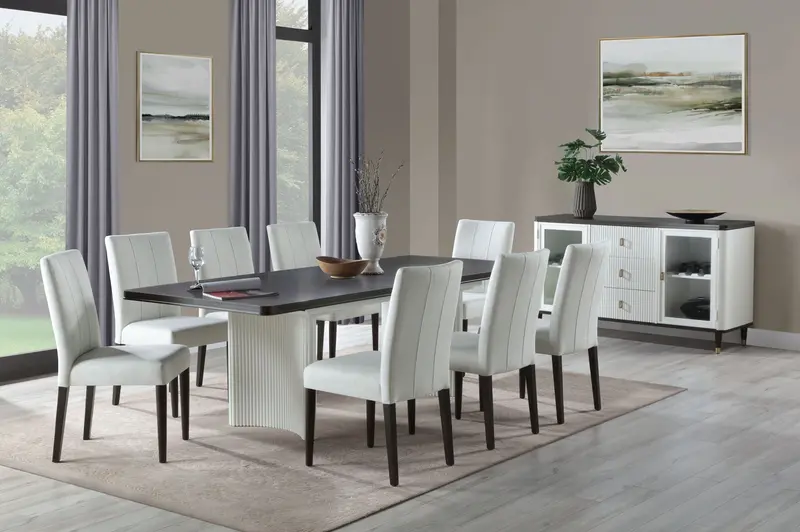 Carene Extendable Dining Table With Leaf In Brown And White Two-Tone Finish 1