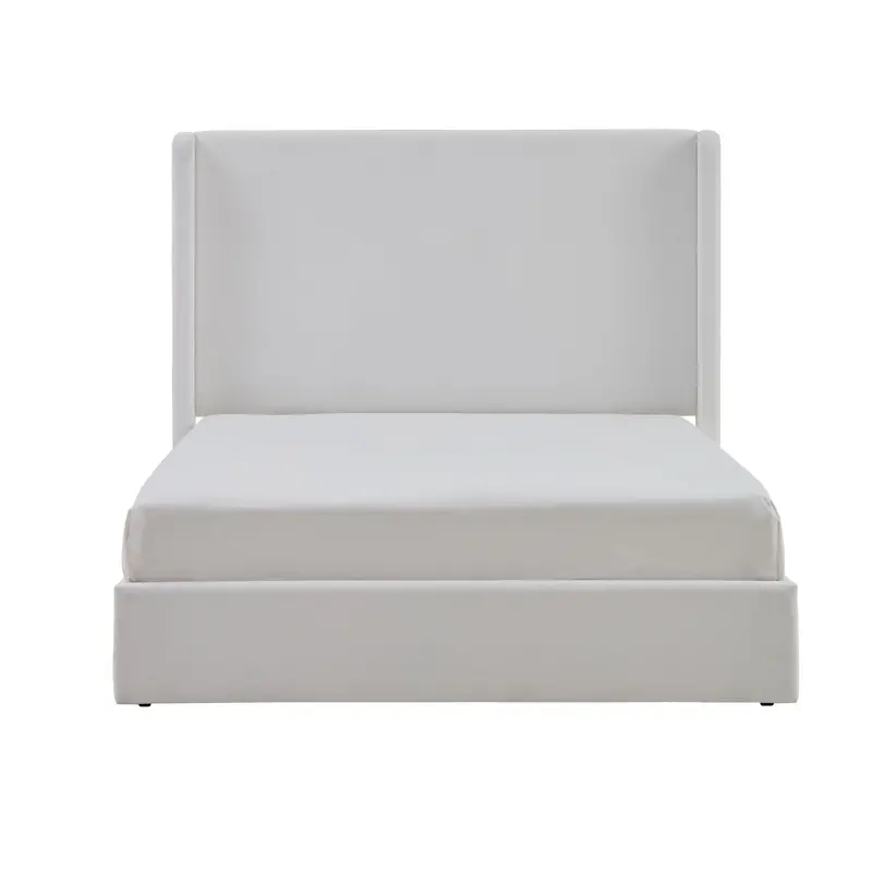 Carmen King-Size Upholstered Wingback Bed In Crisp White Fabric 1