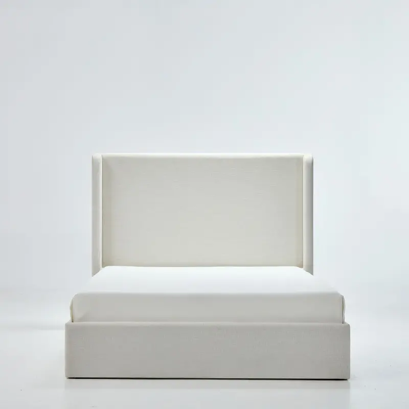 Carmen Minimalist Upholstered Wingback Bed Frame With Tall Headboard 1