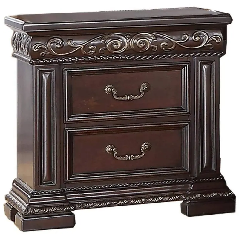 Carved Cherry Wood Nightstand With Dual Drawers – Elegant Bedroom Accent 1