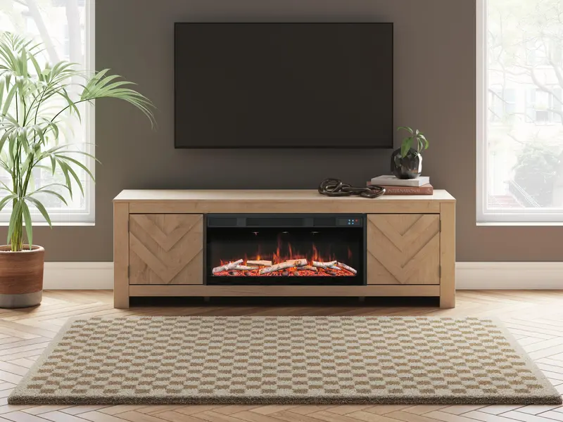 Cayboni 71-Inch Tv Stand With Built-In Electric Fireplace 1