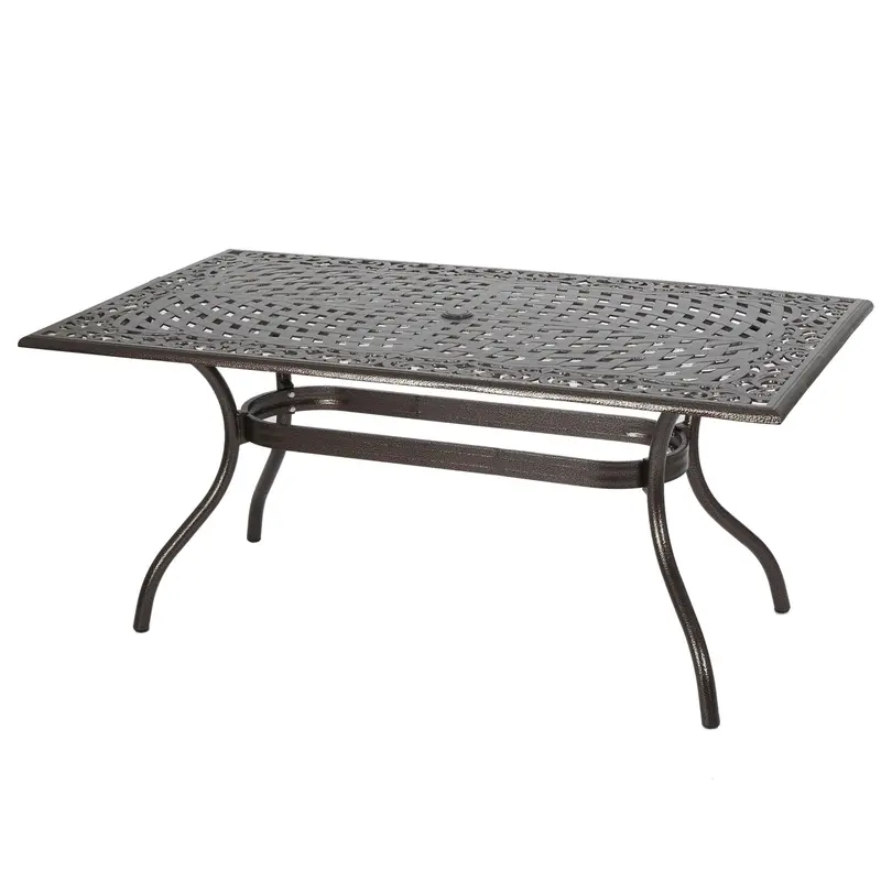 Celestine Cast-Aluminum Outdoor Dining Table With Floral Lattice Base And Umbrella Hole 1