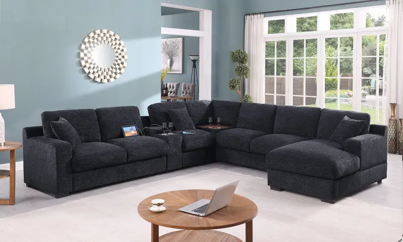 Celine Corner Sectional – Right-Chaise Fabric Sofa With Cupholders And Usb Ports 3