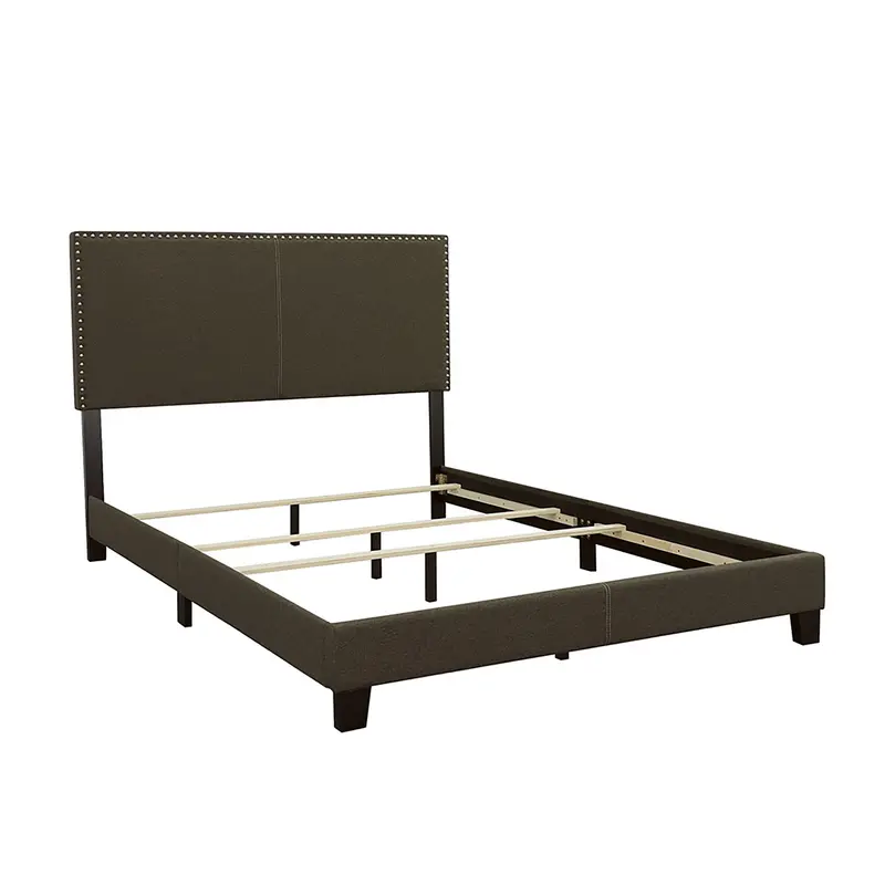 Charcoal Queen Bed – Tailored Upholstered Headboard With Nailhead Accents 1