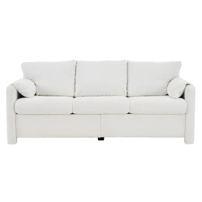 Chenille 3-Seater Sofa – Plush Deep-Seat Living Room Couch With High-Density Foam (Ivory) 1