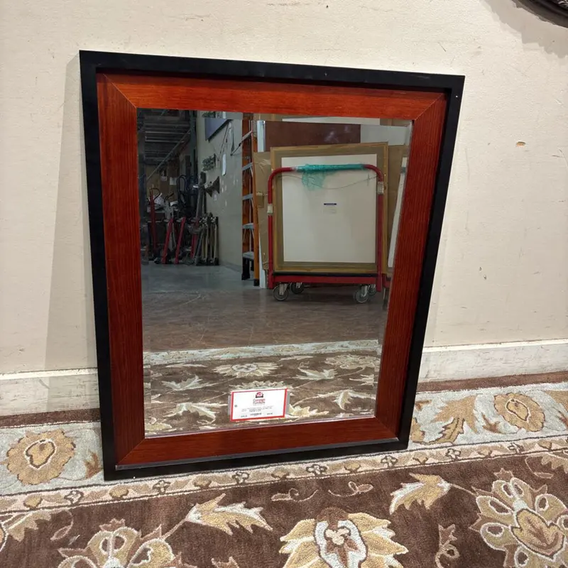 Cherry-Finished Wall Mirror With Dark Wood Trim – Large Size 1