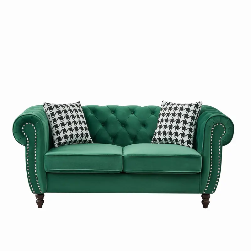 Chesterfield-Style Mid-Century Two-Seater Sofa With Nailhead Trim 1