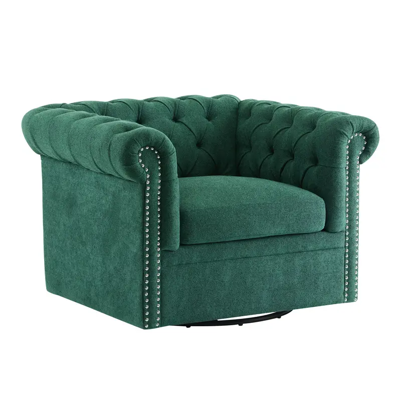 Chesterfield-Style Swivel Club Chair – Button-Tufted Leather Look Accent Seating 1