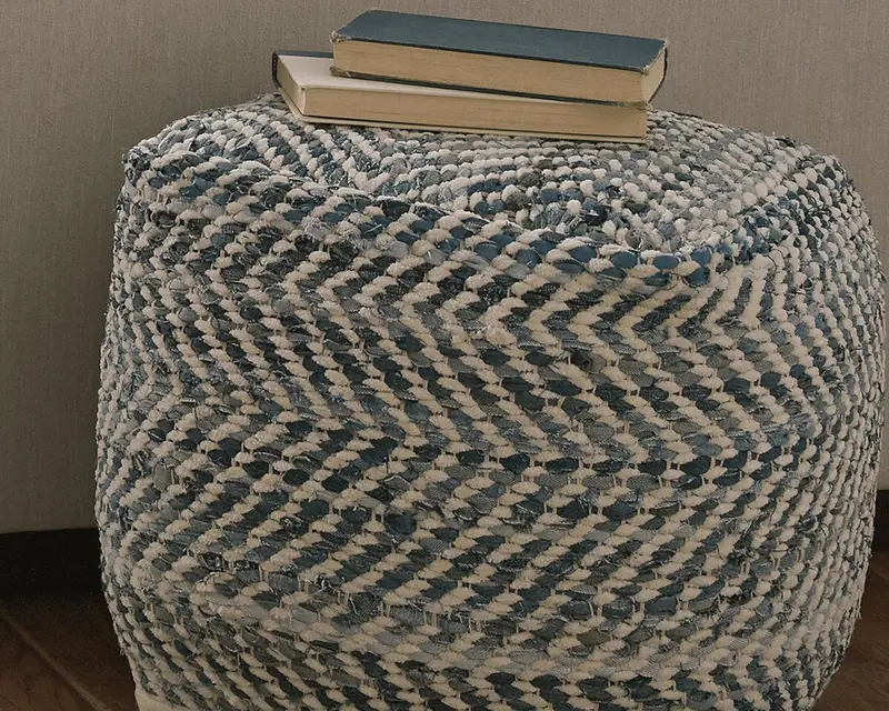 Chevron-Style Fabric Pouf By Ashley Express 1