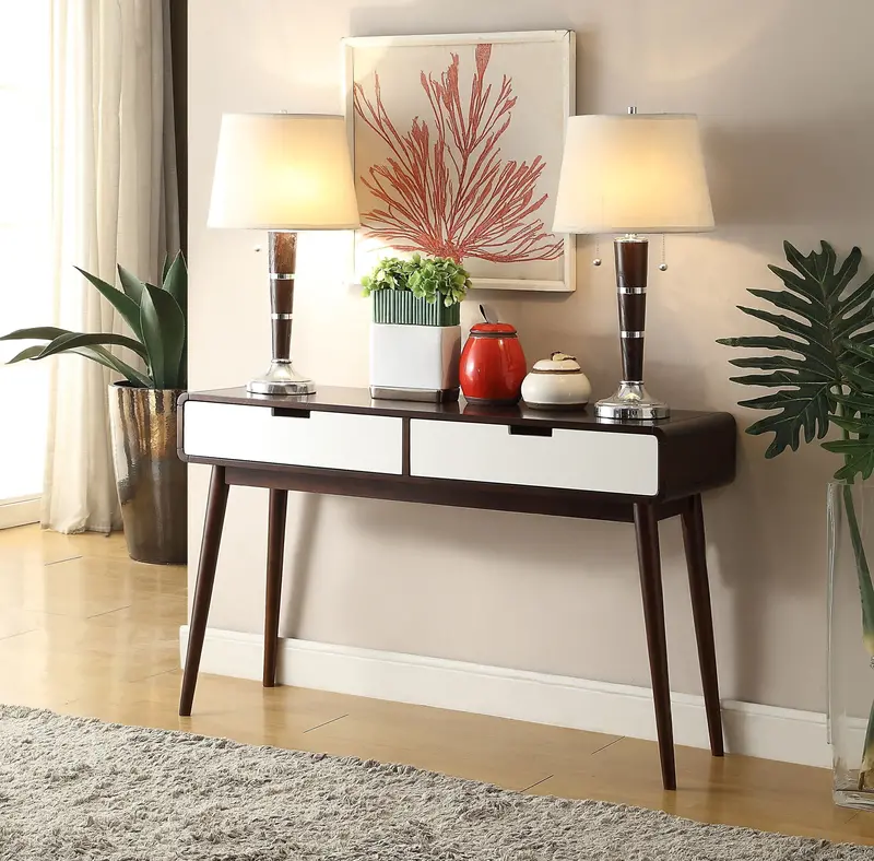 Christa Dual-Tone Sofa Table In White And Espresso Wood Finish 1