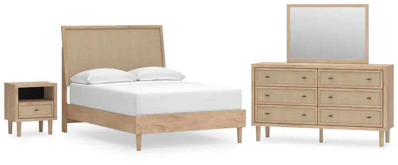 Cielden Full-Size Panel Bed With Mirrored Dresser And Nightstand 1