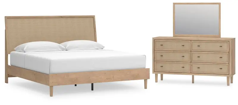 Cielden King Panel Bed With Integrated Mirrored Dresser 1
