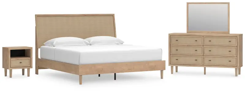 Cielden King Panel Bed With Mirrored Dresser And Nightstand 1