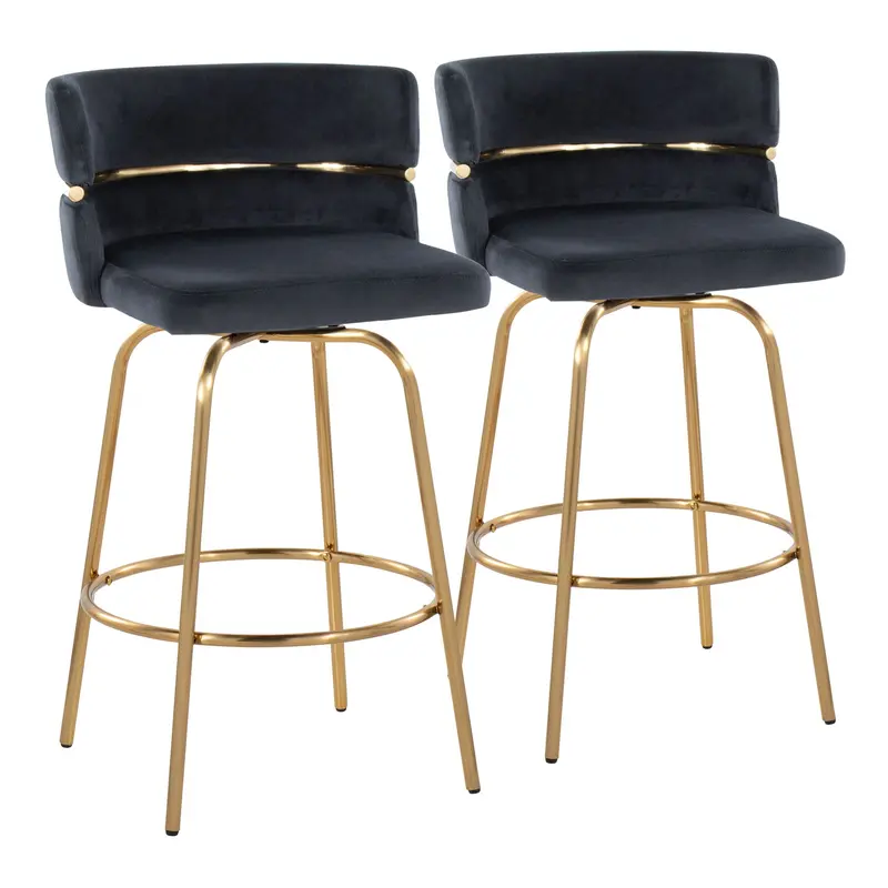 Cinch Art Deco–Influenced Counter Stools With Swivel & Footrest – Glam Fixed-Height, Set Of 2 1