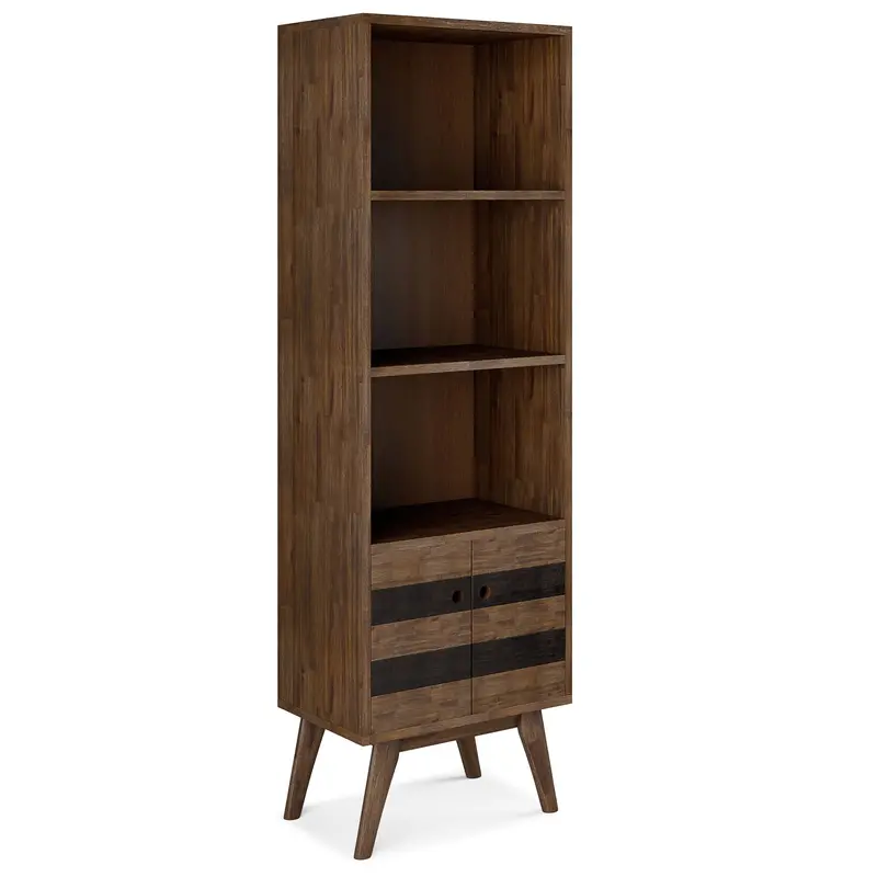 Clarkson Bookcase With Integrated Storage Compartments – Rustic Natural Aged Brown 1
