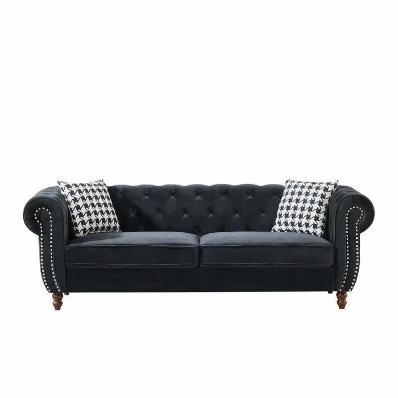 Classic Chesterfield Sofa – Roll Armrests, Nailhead Trim, Timeless Fabric Finish 1