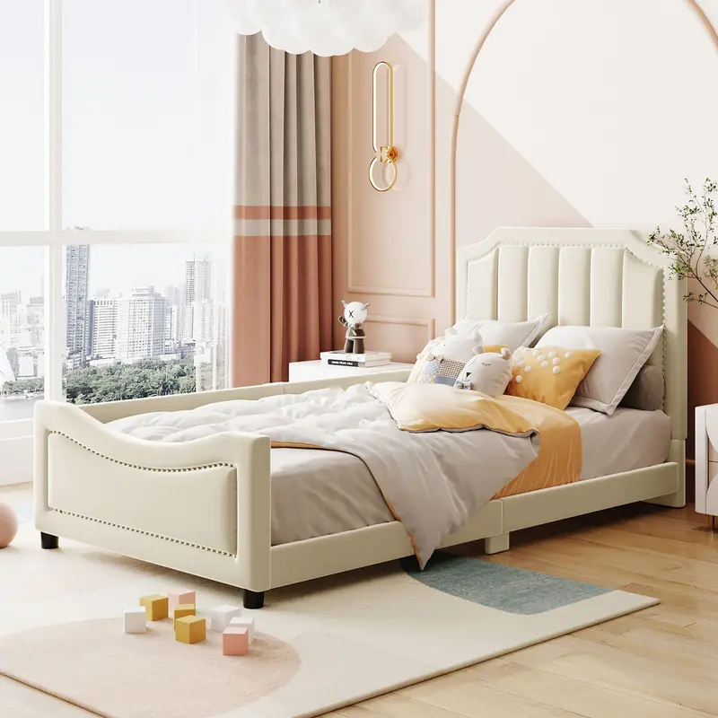 Classic Stripe-Design Upholstered Daybed With Tailored Aesthetic 1