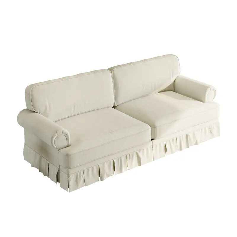 Cloud-Inspired Sofa With Rolled Arms, Pleated Skirt, And Plush Upholstery 1