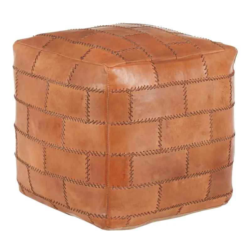 Cobbler Brown Leather-Look Pouf – Industrial-Style Footrest & Compact Seating Accent 1
