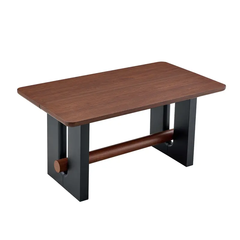 Compact Dining Table In Walnut And Matte Black Accents 1