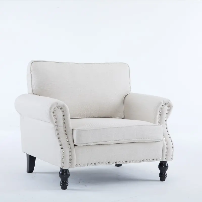 Compact Rolled-Arm Accent Sofa – Single-Seater With Nailhead Detailing 1