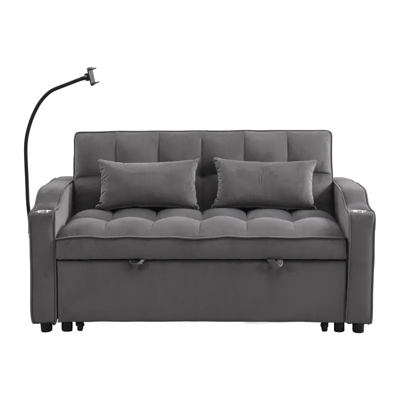 Compact Sofa Bed With Underbed Trundle – Dark Gray Fabric 1