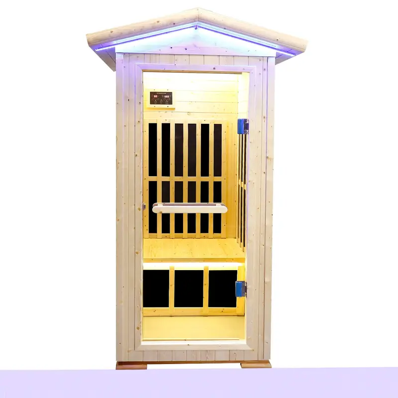 Compact Spruce Far-Infrared Sauna For One – Natural Finish With Ambient Lighting & Bluetooth Audio 1