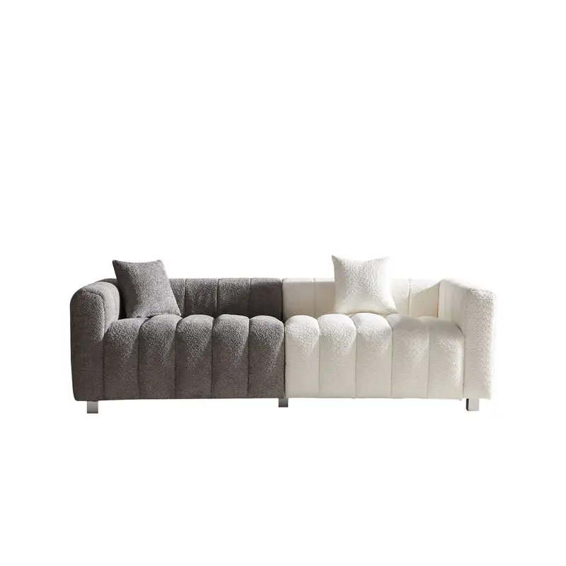 Contemporary 3-Seater Sofa — White/Gray Upholstery, Metal Legs & Accent Pillows 1