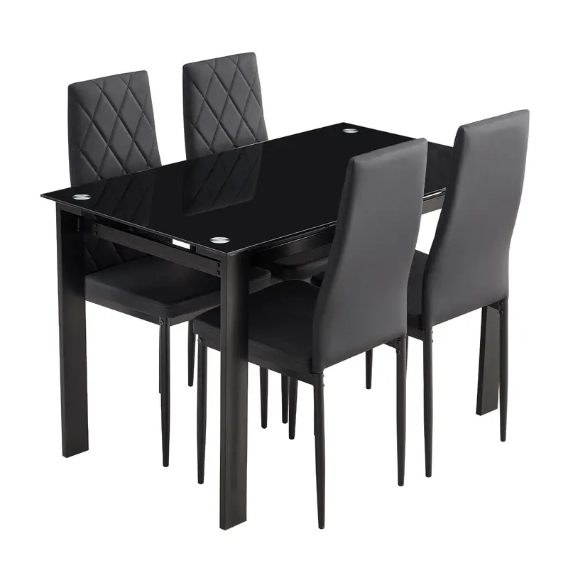 Contemporary 5-Piece Glass-Top Dining Set – Includes Matching Black Chairs 1