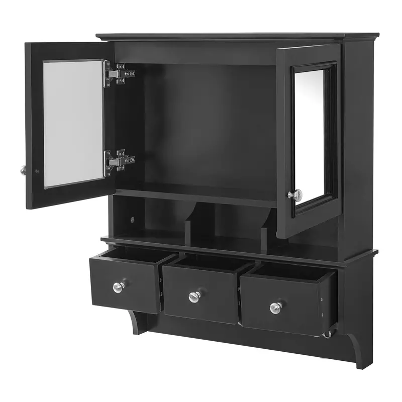 Contemporary Bathroom Mirror Cabinet Featuring Drawers, Organizer Hooks & Hd Mirror 1