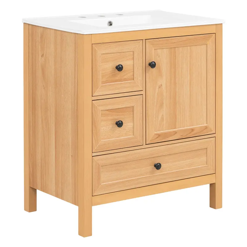 Contemporary Bathroom Vanity With Sink, Soft-Close Drawer And Cabinet, Plus Integrated Storage Rack 3
