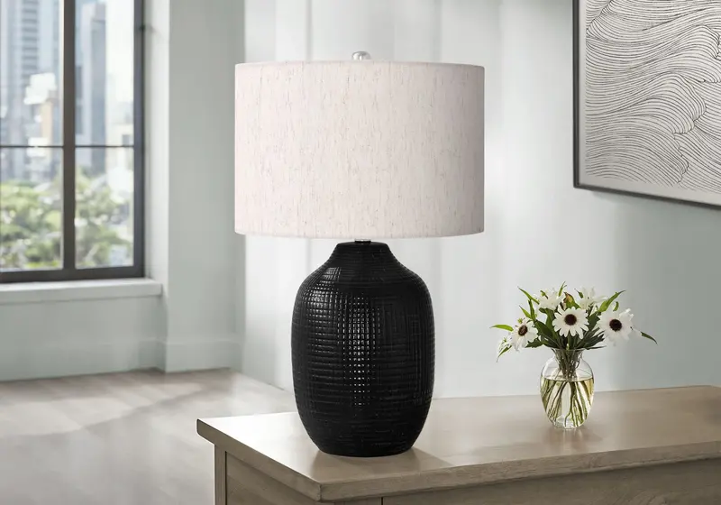 Contemporary Ceramic Table Lamp Featuring Black And Cream Accents 1