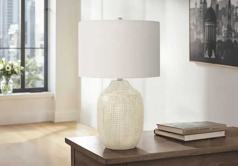 Contemporary Ceramic Table Lamp In Warm Cream Tone 1