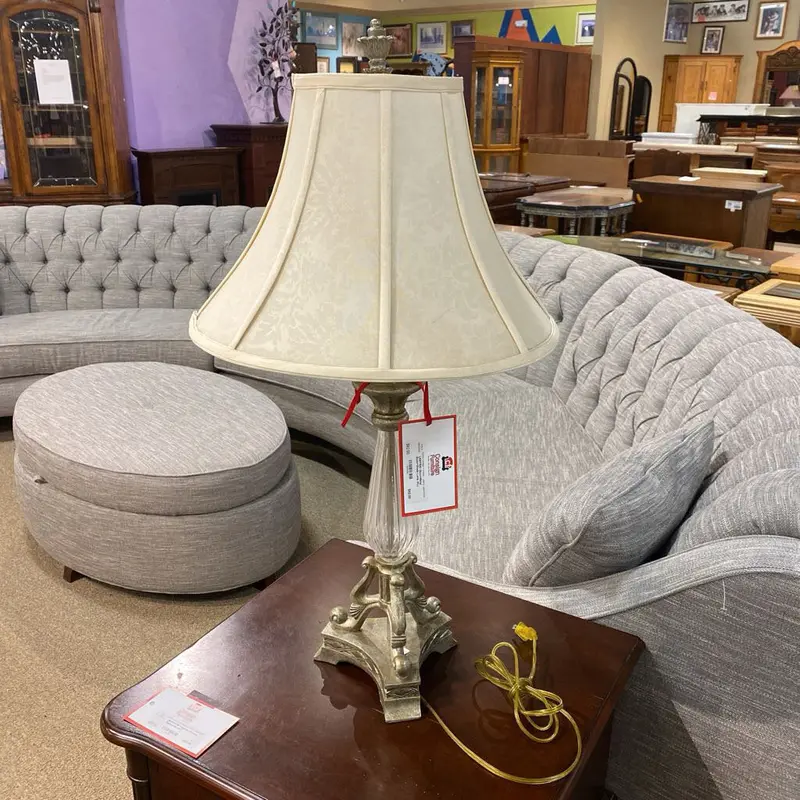 Contemporary Glass-And-Metal Table Lamp With Fabric Shade 1