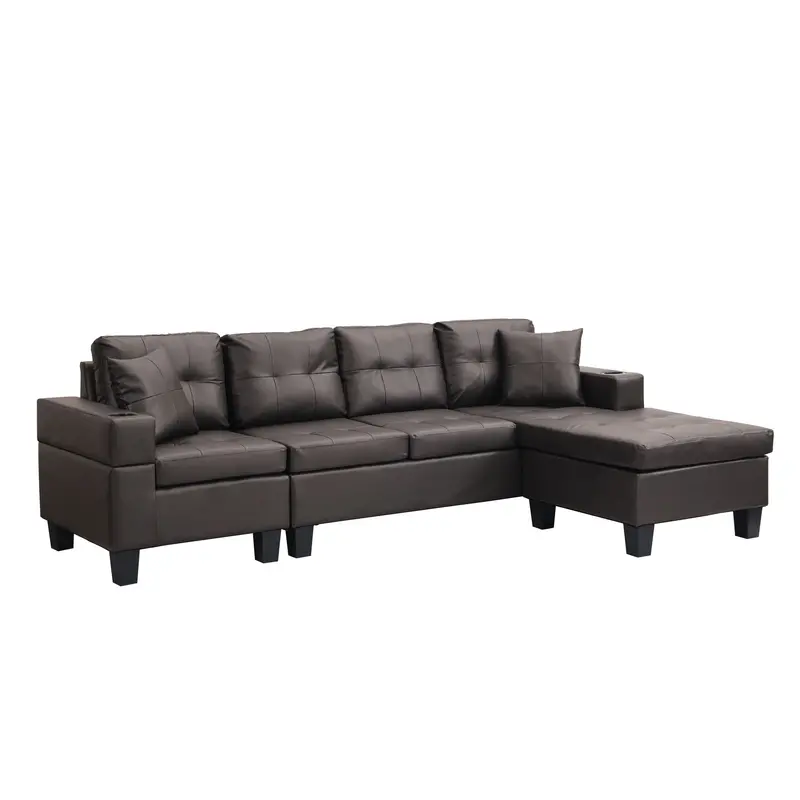 Contemporary Sectional Sofa With Chaise And Built-In Cup Holders 1