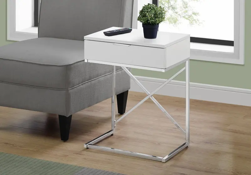 Contemporary Side Table With Top Shelf And Integrated Drawer 1