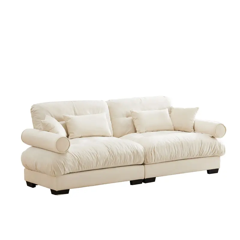 Contemporary Sofa With Quilted Armrests And Decorative Throw Pillows 1
