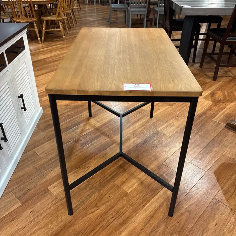 Contemporary Tall Table Combining Solid Oak And Metal Accents 1