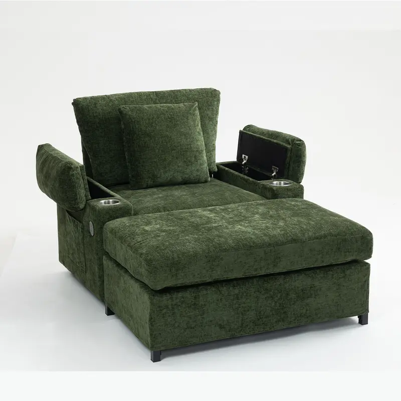 Convertible Fabric Sofa Bed With Tech-Friendly Features – Cupholders & Usb Ports 1