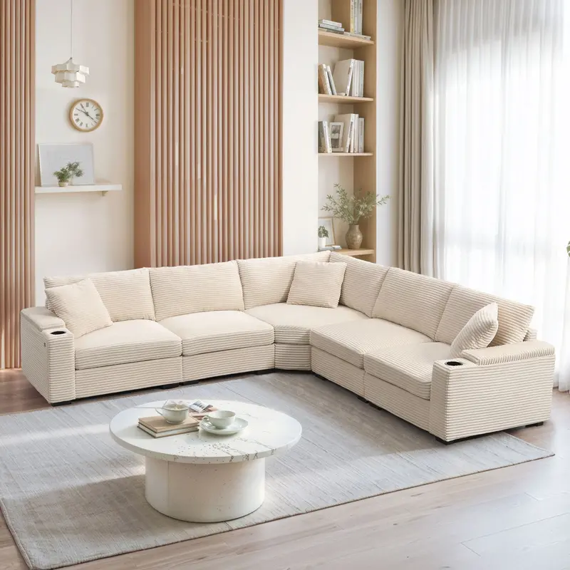 Convertible L-Corner Sectional Sofa With Modular Layout, Armrest Storage, Cup Holders, And Usb Charging 2