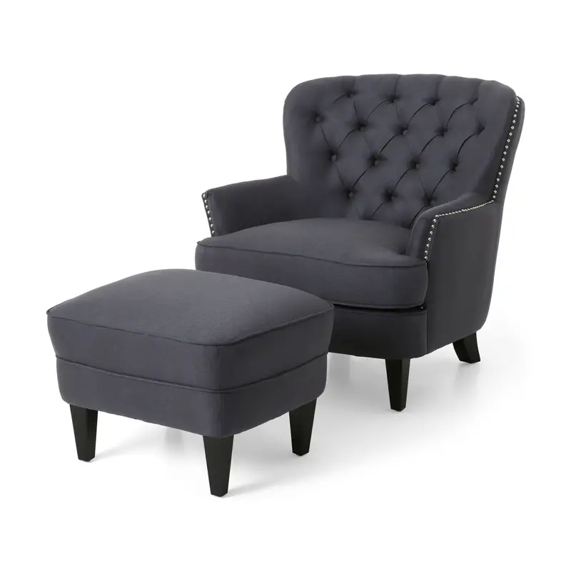 Coordinated Living Room Ensemble: Tufted Club Chair And Matching Ottoman 1