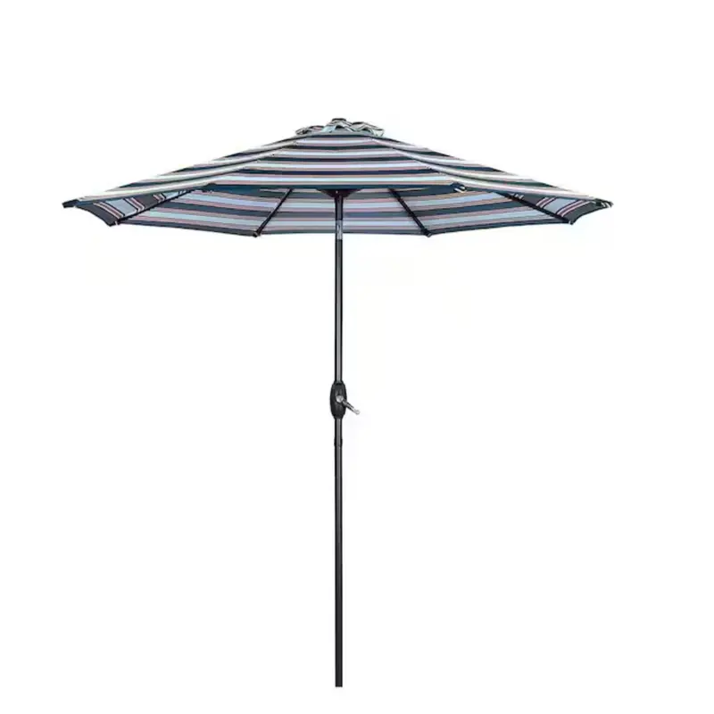 Crank-Lift Outdoor Patio Umbrella With Push-Button Tilt And Heavy-Duty Solution-Dyed Fabric – Blue & Brown 1
