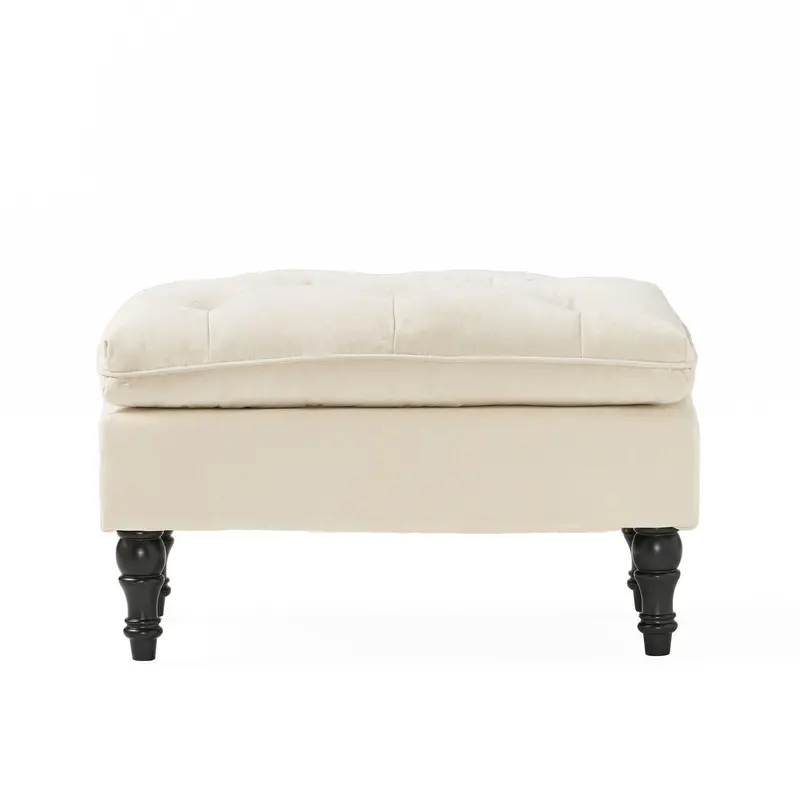Cream Pillow-Top Ottoman With Button-Tufted Upholstery 1