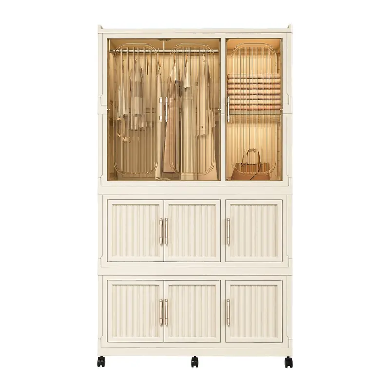 Cream-White Portable Closet Organizer With Nine Magnetic Closure Doors 1