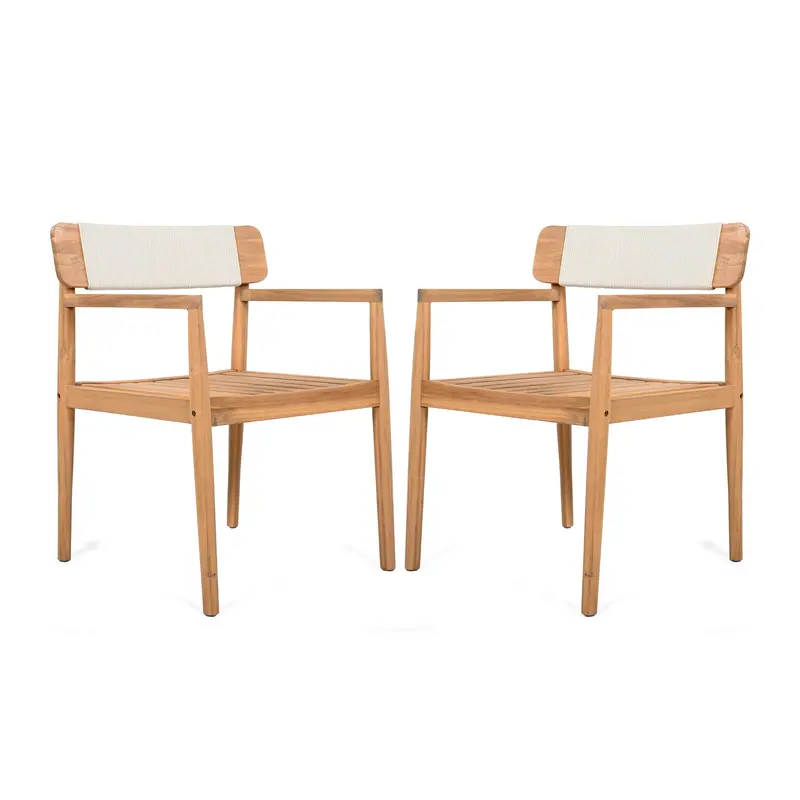 Creative Braided Acacia Dining Set – 2-Piece Table & Armchairs In Teak-And-White 1