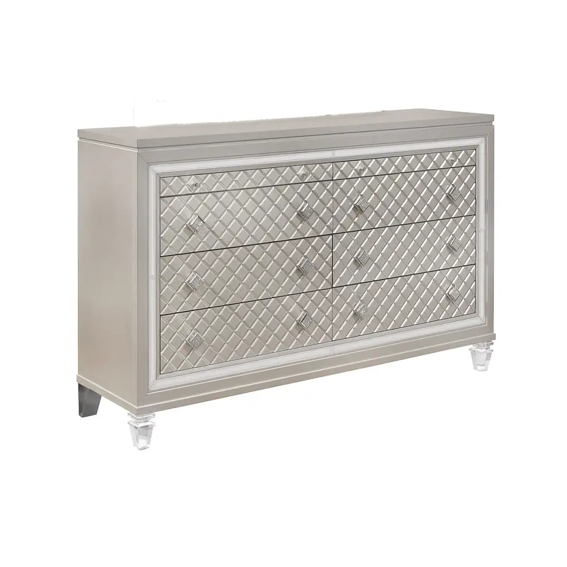Cross Glam Dresser In Champagne Finish – Metallic Accent Furniture 1