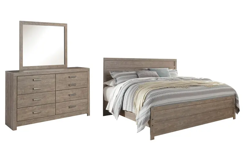 Culverbach King Panel Bed With Sleek Mirrored Dresser 1
